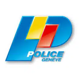 Soccorso Alluvionale e Fluviale Europa Logo della Polizia di Ginevra con lettere blu stilizzate con accenti gialli e rossi, a testimonianza del loro impegno per la sicurezza, molto simile alla precisione dell'addestramento Corsi Rescue 3. S.A.F.E.® - River Rescue