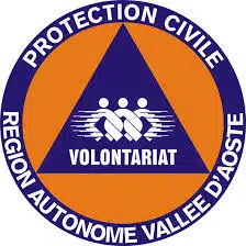 Soccorso Alluvionale e Fluviale Europa Logo di Protection Civile, Région Autonome Vallée d'Aoste raffigurante un triangolo arancione con cifre e
