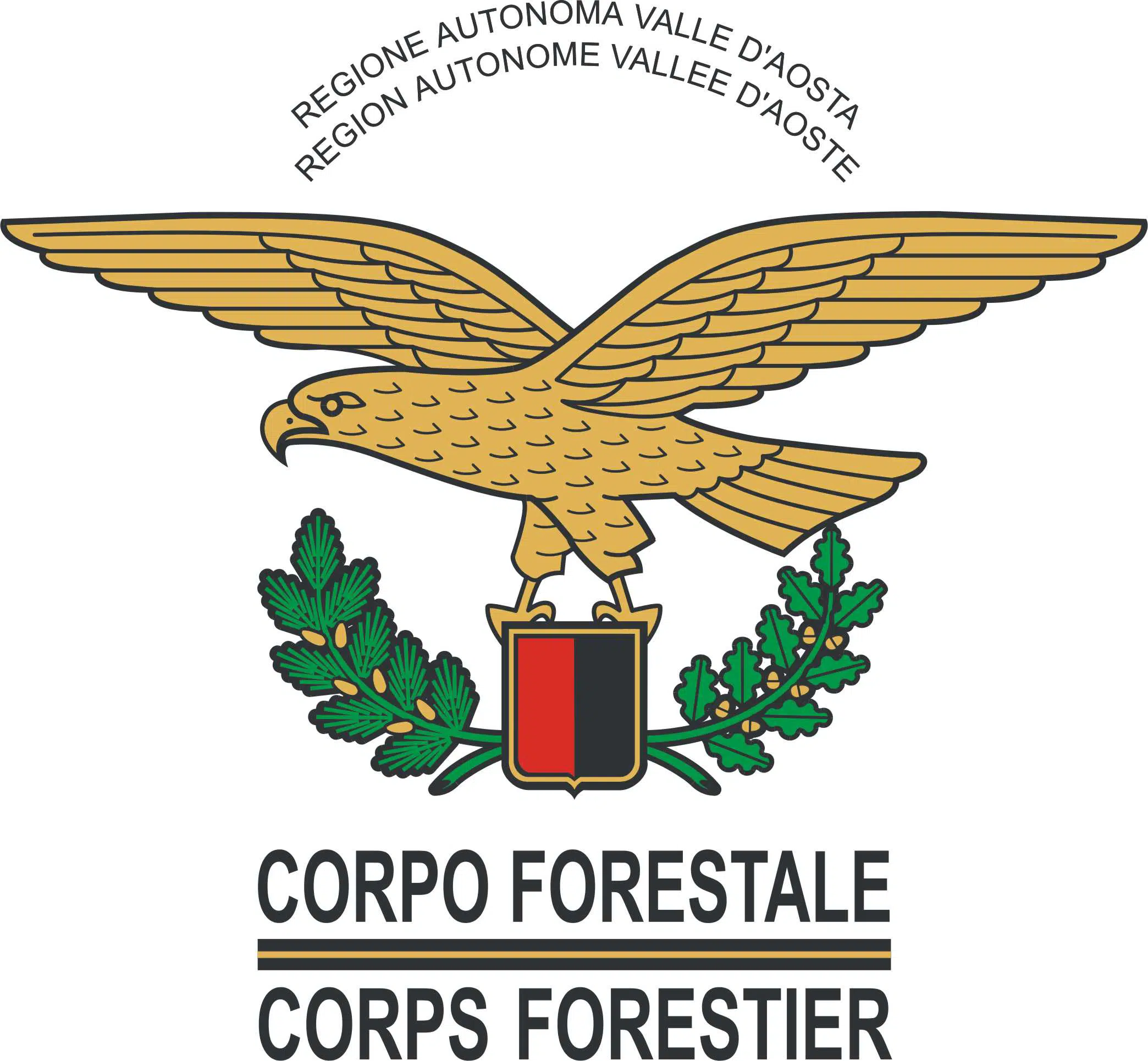 Soccorso Alluvionale e Fluviale Europa Emblema del Corpo Forestale raffigurante un'aquila, foglie di quercia e la scritta