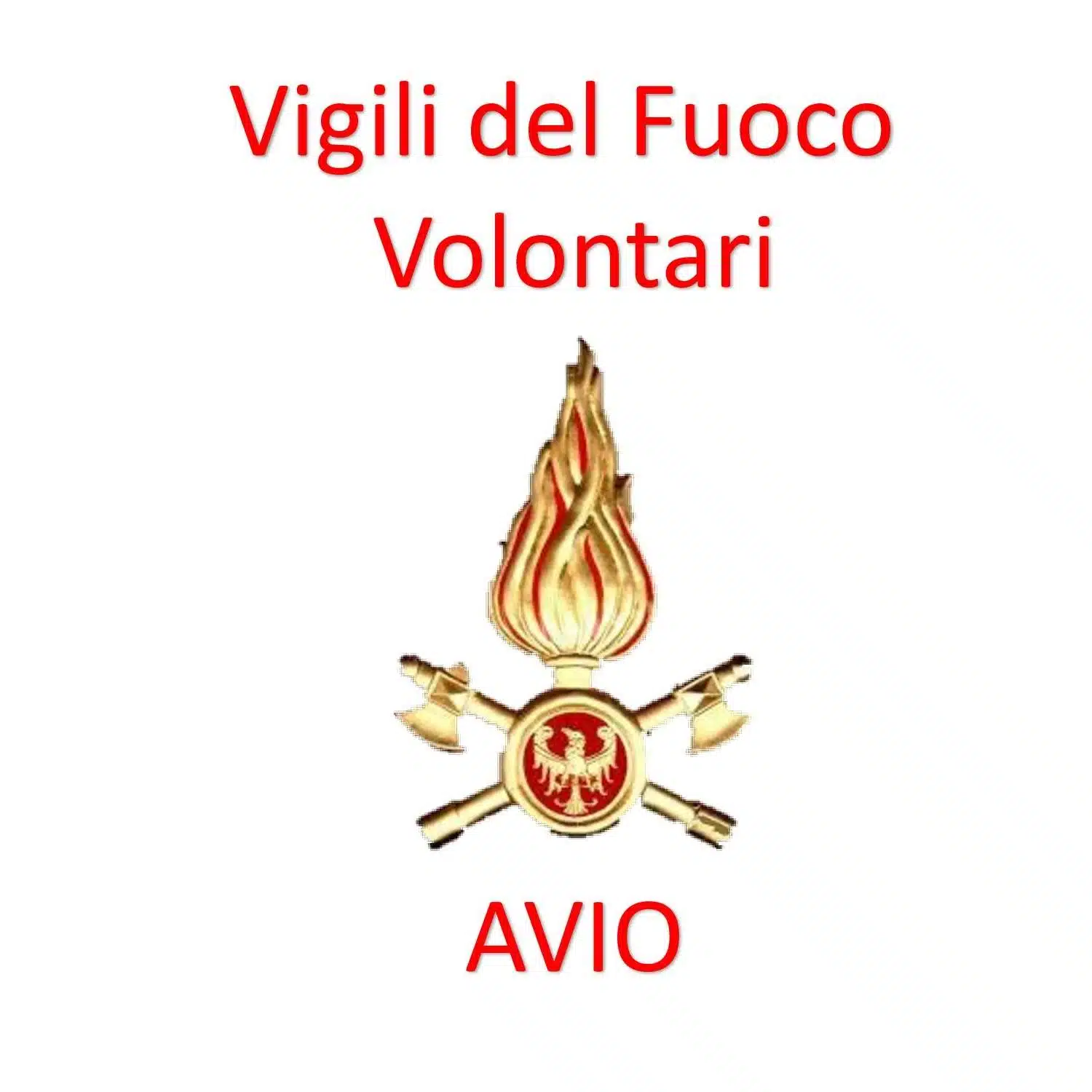 Soccorso Alluvionale e Fluviale Europa Logo dei Vigili del Fuoco Volontari Avio, raffigurante una torcia fiammeggiante su asce incrociate e un'aquila rossa come simbolo di coraggio e impegno nel garantire la sicurezza della comunità. S.A.F.E.® - River Rescue